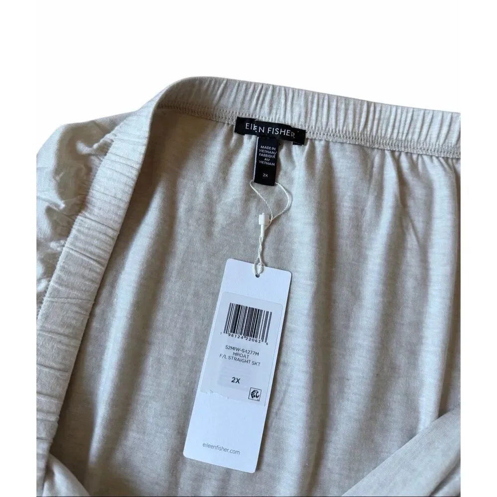 NEW‎ Eileen Fisher Jersey Side Slit Midi Skirt Maple Oat 2X Cream Pull On